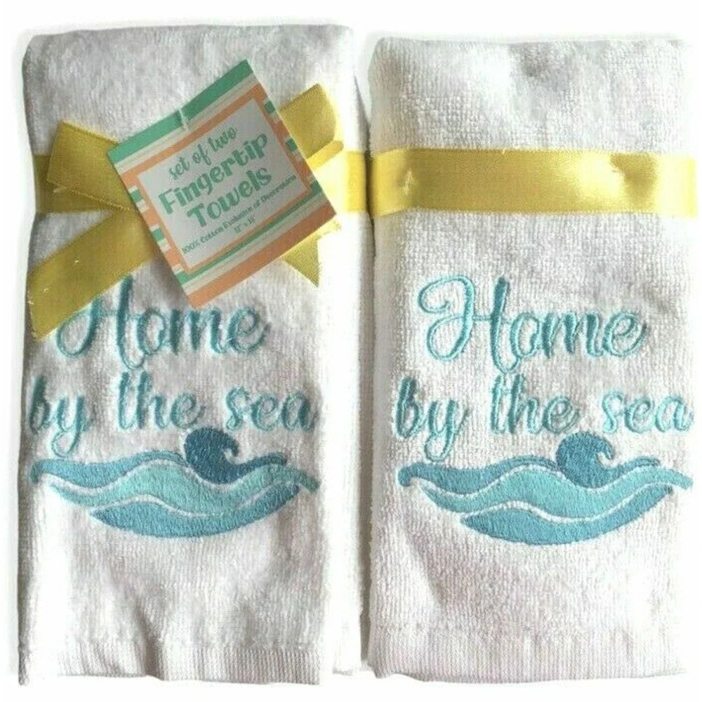Nantucket Fingertip Towels Set of 2 Wave Home by the Sea Embroidered Beach